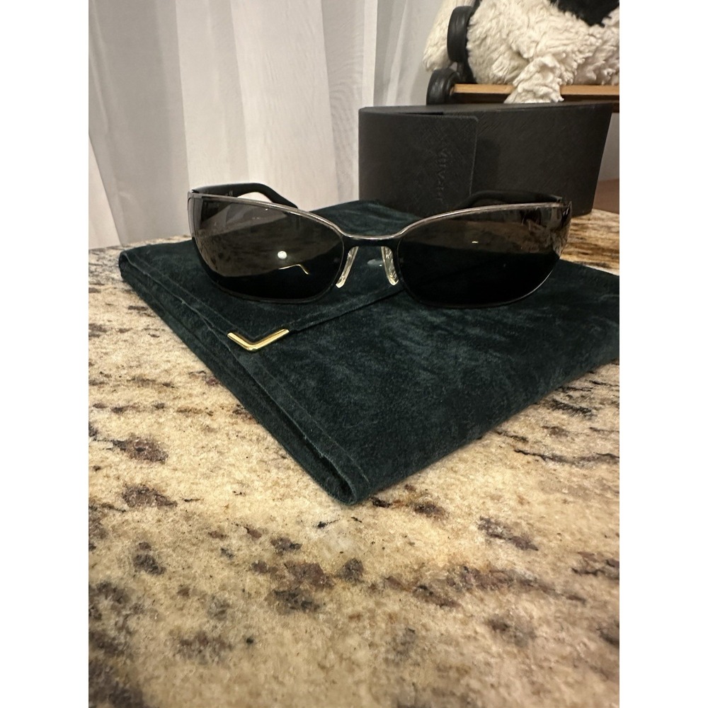 Prada SPR Series Metal Sunglasses Silver Etched Logo Temple Bar-Bl Tip  No. Worn